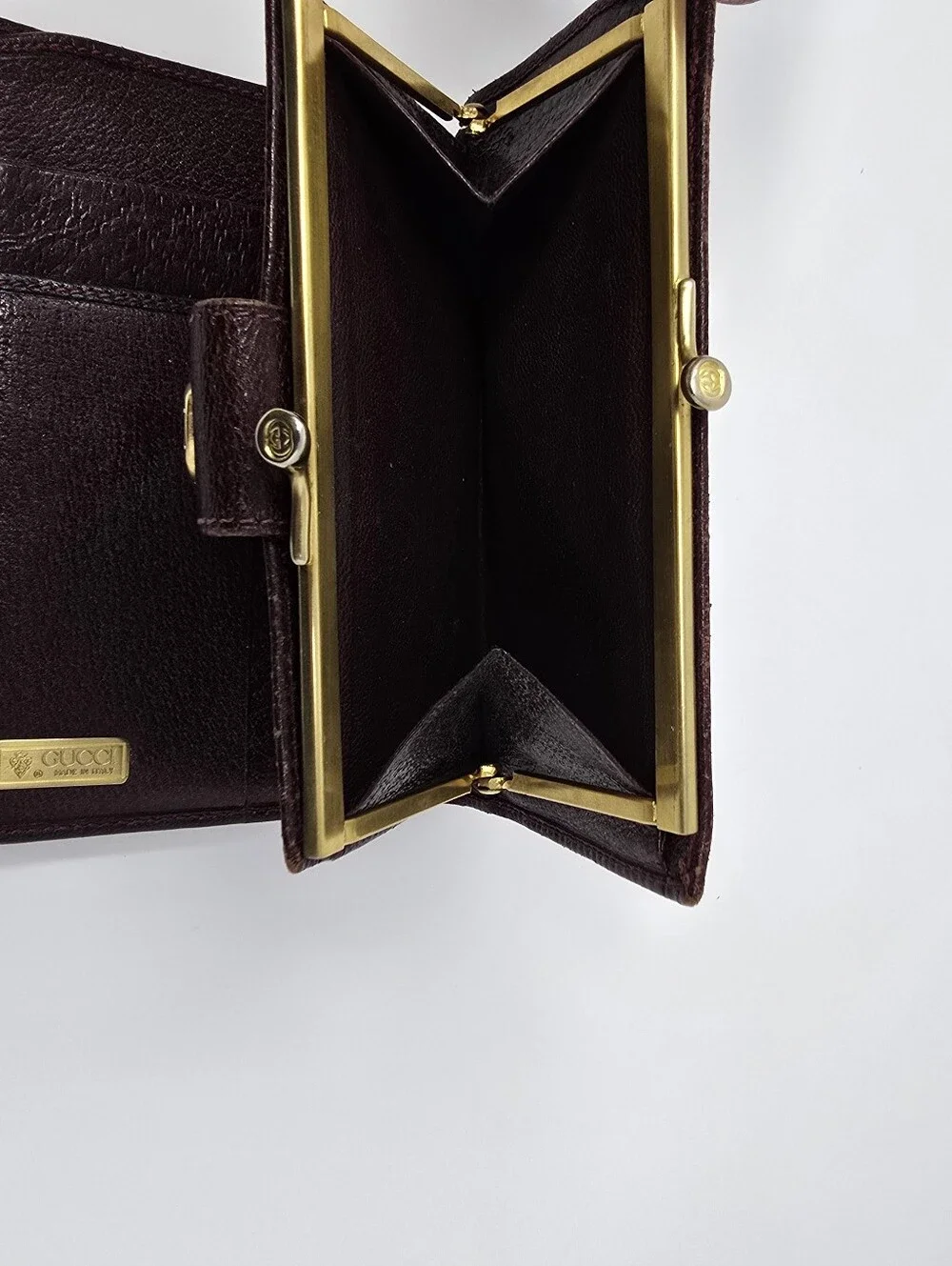 Vintage Gucci Dark Burgundy Leather Bifold Wallet with Gold Hardware